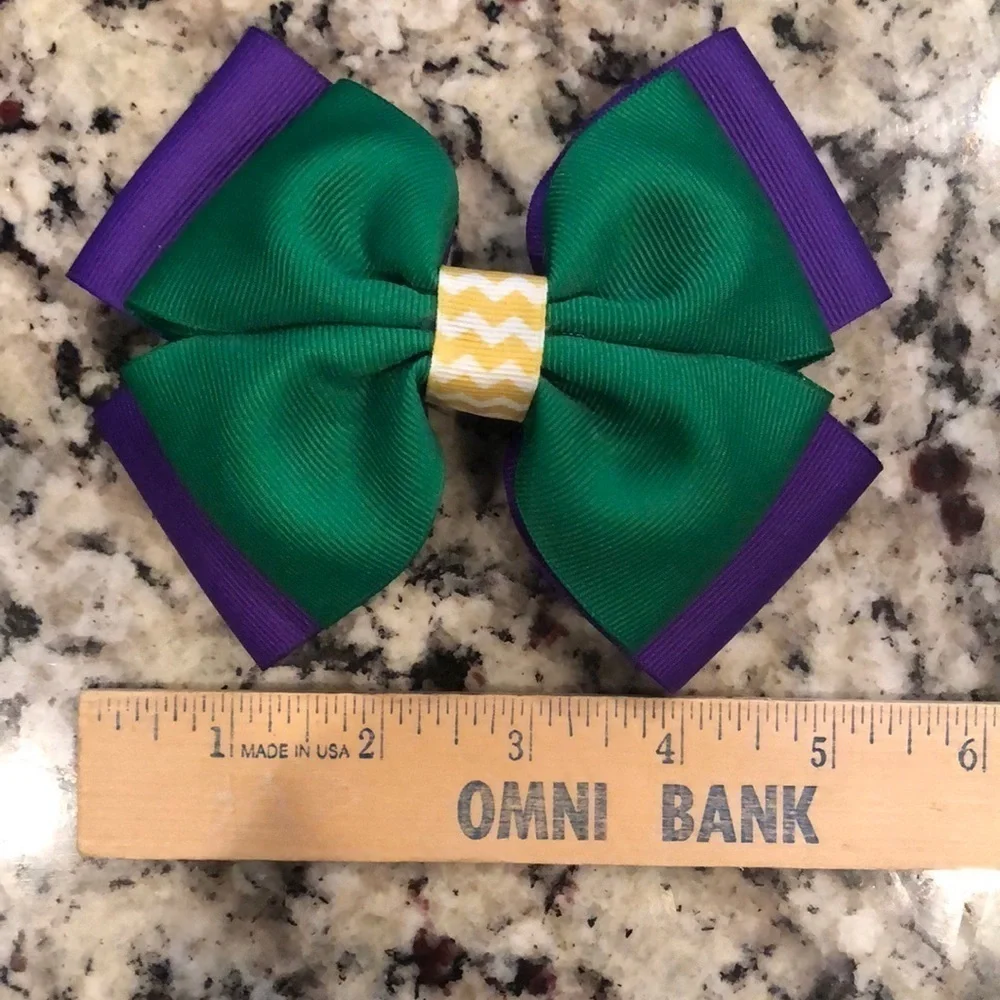 2/$15 Mardi Gras Hair Accessories Set Purple Green Gold Bows Clips Headband